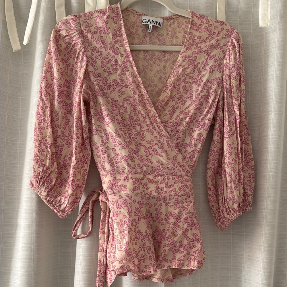 Ganni Pink Wrap Top